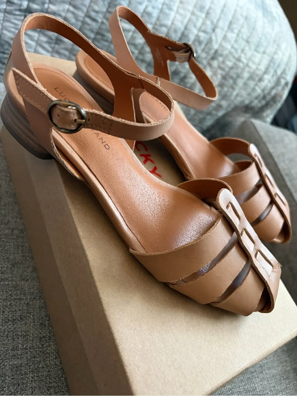 Women's “Lucky Brand” Tan Leather Strappy Sandals, Sz 7M